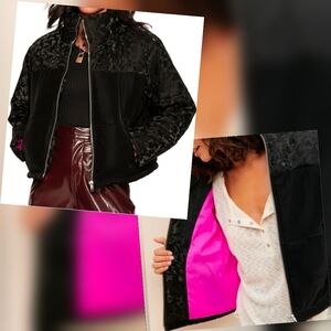 Blue Revival In Combat L Black Camo Cropped Puffer Jacket Fuchsia Lining L